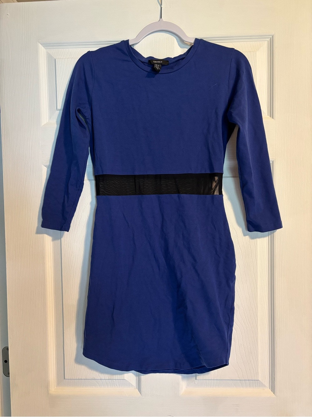 Forever 21 Women’s Cobalt Blue Long Sleeve Dress with Black Mesh Waistband